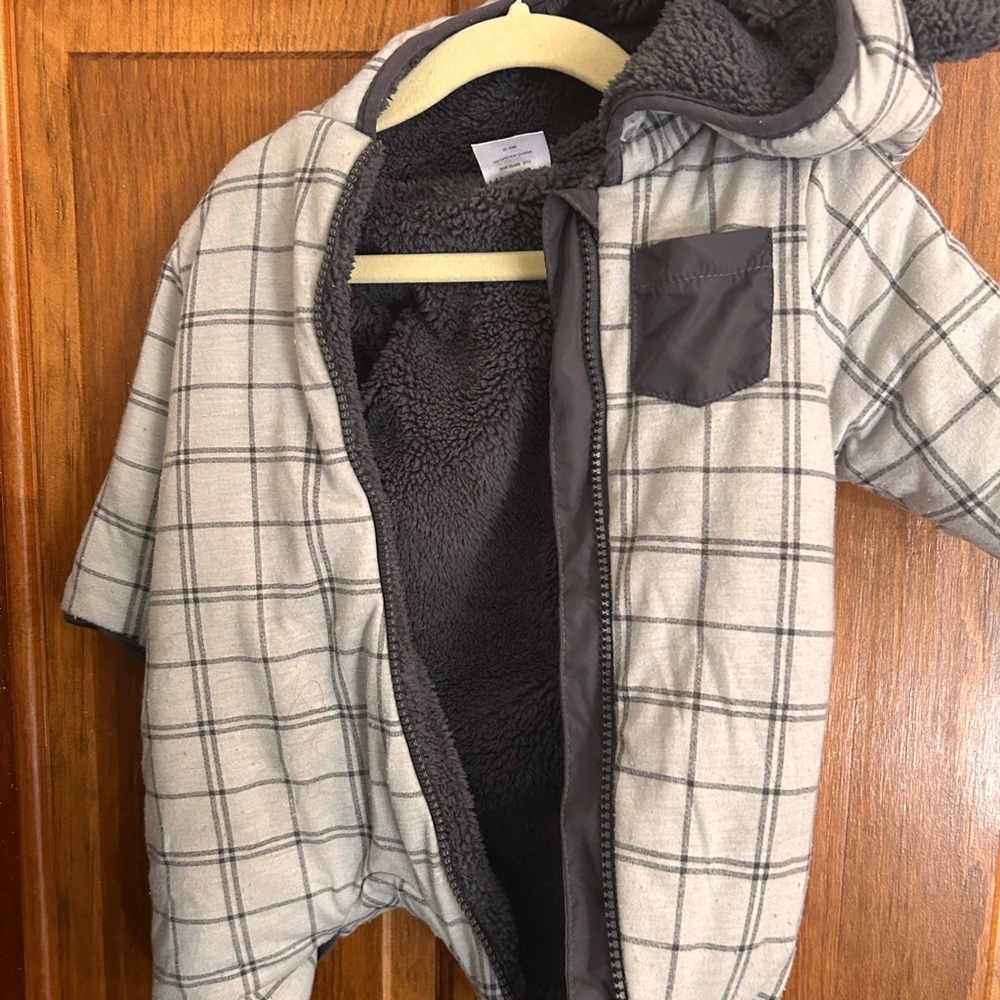 Plaid Hooded baby one piece suit and
